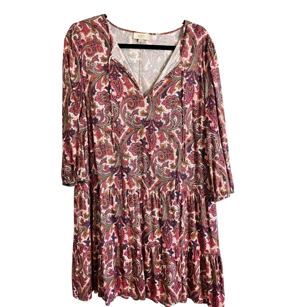 Loft Paisley Tiered Midi Dress M Colorful Floral Boho Western Indie Folk Chic
